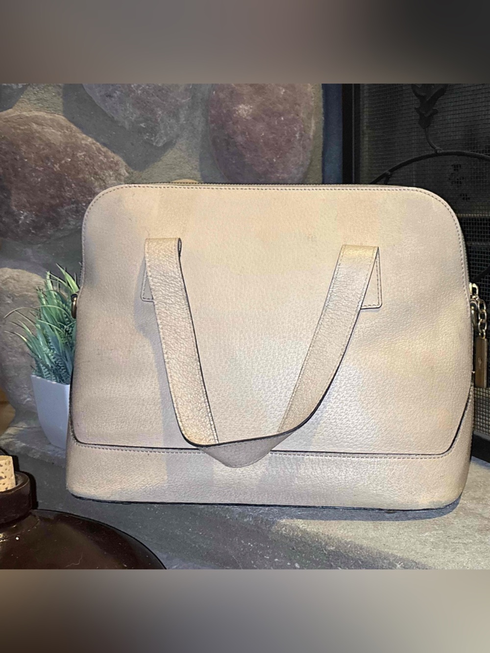 Celine Beige Leather Top handle tote Bag